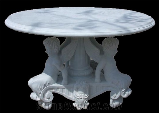 White Marble Garden Bench & Table Stone Bench