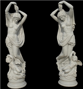 White Marble Hand Carved Human Sculptures, Western Style Women Statue