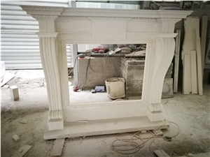 White Marble Hand Carved Sculpture Fireplace