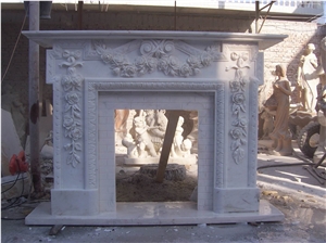 White Marble Hand Carved Sculpture Fireplace