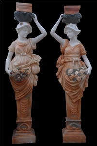 White Marble Handcarved Building Column Statues, Sculptured Pillars