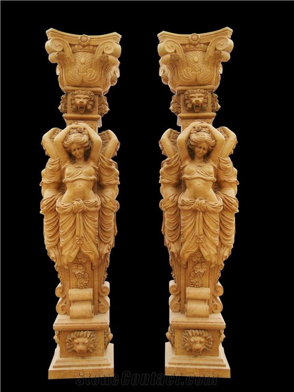 White Marble Handcarved Building Column Statues, Sculptured Pillars