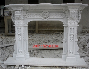 White Marble Handcarved Fireplace Mantel Hearth