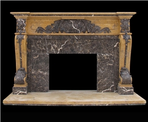 White Marble Handcarved Fireplace Mantel Inlay with Beige Marble
