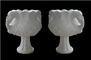 White Marble Handcarved Flower Pot,Western Style Sculptured Garden Pot