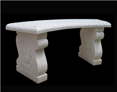 White Marble Handcarved Outdoor Bench, Western Style Garden Benchs