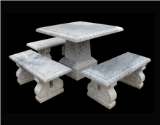 White Marble Handcarved Outdoor Benches, Western Garden Chair