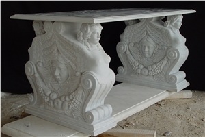 White Marble Handcarved Outdoor Benches, Western Sculptured Chair