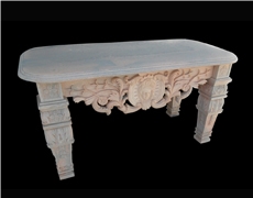 White Marble Handcarved Outdoor Table, Western Style Tables