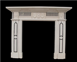 White Marble Handcarved Sculptured Fireplaces Mantel, Western Style