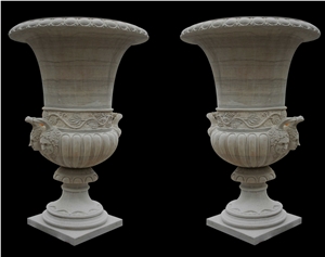 White Marble Handcarved,Sculptured Stone Flower Pot/Marble Vases