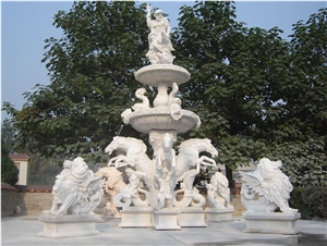 White Marble Handcarved Scuptured Garden Fountain