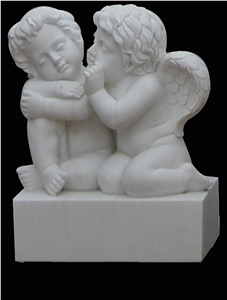 White Marble Handcarved Western Angel Baby Statue