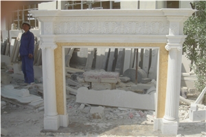 White Marble Handcarved Western Style Stone Fireplace Mantel