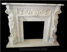 White Marble Handcaverd Fireplaces Mantel, Western Style Fireplaces
