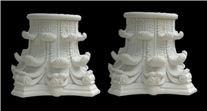 White Marble Sculptured Column Capitals, Western Style Building Column