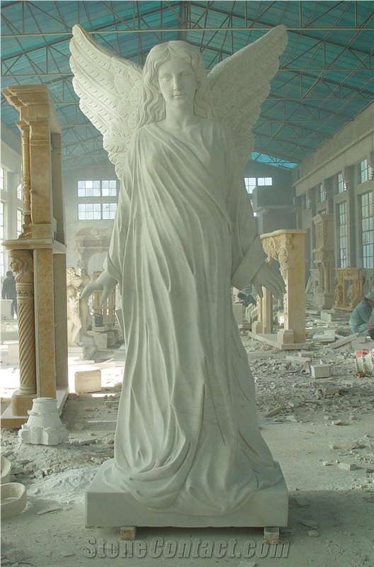 White Marble Sculptures Handcarved Angel Statues