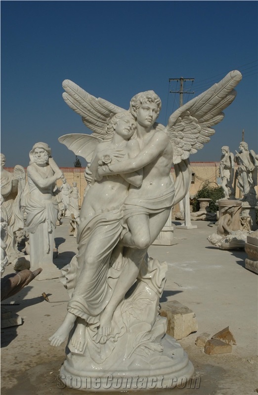 White Marble Sculptures Handcarved Angel Statues