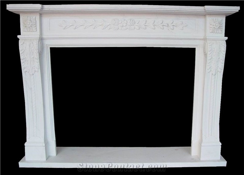 White Marble Western Style Hand Carved Sculpture Stone Fireplace