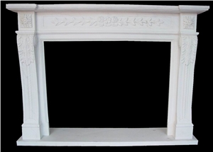 White Marble Western Style Hand Carved Sculpture Stone Fireplace