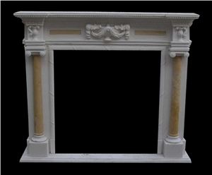 White Natural Marble Handcarved Fireplace Mantel,Fireplace Surround