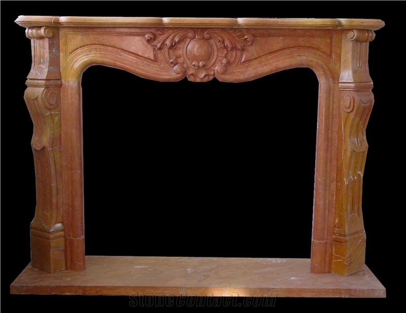 Yellow Marble Handcarved Fireplaces Mantel, Western Style Fireplace
