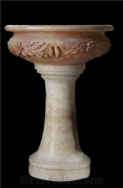 Yellow Marble Handcarved Garden Flower Pot, Western Sculptured