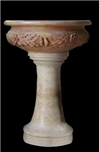 Yellow Marble Handcarved Garden Flower Pot, Western Sculptured