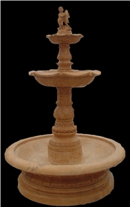 Yellow Marble Handcarved Garden Fountain