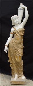 Yellow Marble Handcarved Human Sculptures, Sculptured Women Statues