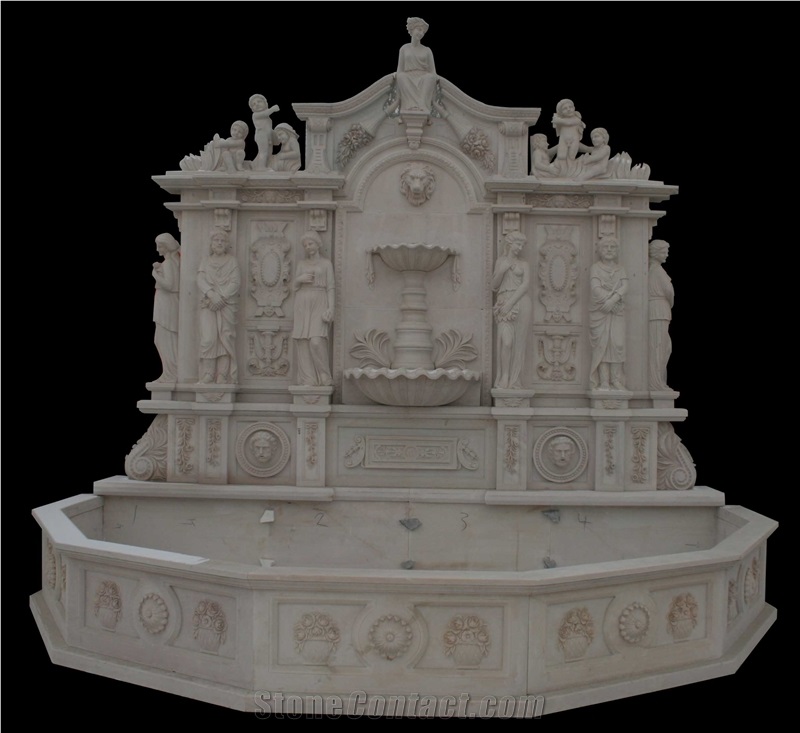 Yellow Marble Handcarved Wall Mounted Garden Fountain