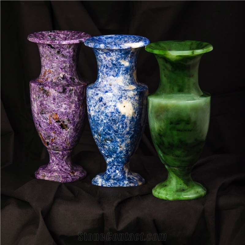 Vase. Charoite, Lapis Lazuli, Nephritis.