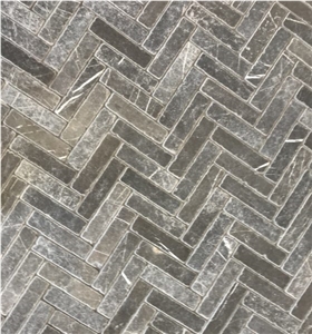 Pietra Grey Herringbone – Tumbled – Mosaic