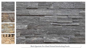 Black Quartzite Pre-Glued Natural Interlocking Wall Panels
