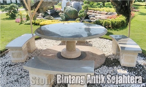 Borneo Beige Marble Exterior Bench, Table
