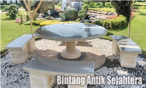 Borneo Beige Marble Exterior Bench, Table