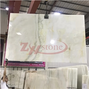 Bookmatched White Snow Onyx for Hotel Lobbies Wall Decoration