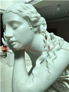 Fangshan White Marble Young Girl for Street Landscape