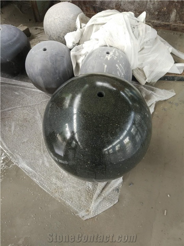 Polished Fountain Ball,Sphere in Black Granite with Hole,White Marble