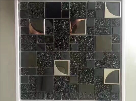Black Metal Mosaic Floor Pattern Glass Mosaic Art