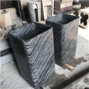 Black Wood Vein Marble Pedestal Basin,Chinese Balck Marble Wash Bowls