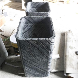 Black Wood Vein Marble Pedestal Basin,Chinese Balck Marble Wash Bowls
