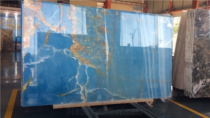 Bookmatched Polished Blue Onyx Slabs for Wall Panels