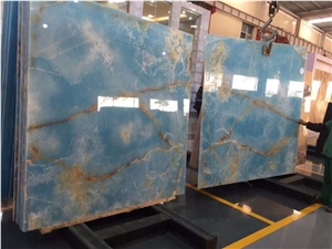 Bookmatched Polished Blue Onyx Slabs for Wall Tiles