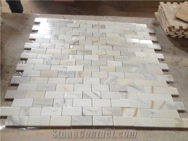 Brick Design Calacatt Gold Marble Kitchen Mosaic Tiles with Cheap Pric