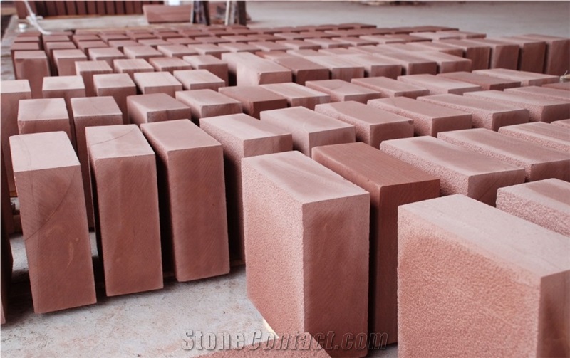 Bush Hammered Red Sandstone Wall Veneer Pool Desk Building Stone Tile