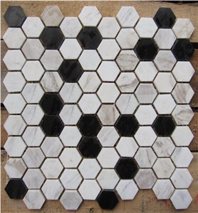 Calacatta Gold +Black Marble Hexagon Hexagon Mosaic Tile for Kitchen