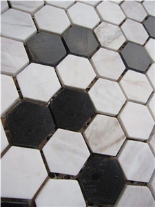 Calacatta Gold +Black Marble Hexagon Hexagon Mosaic Tile for Kitchen