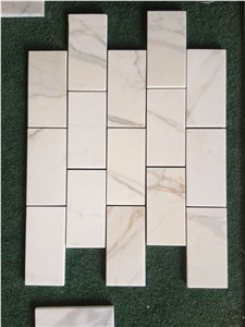 Calacatta White Marble Mosaics,Brick Mosaics,White Marble Mosaic Tiles