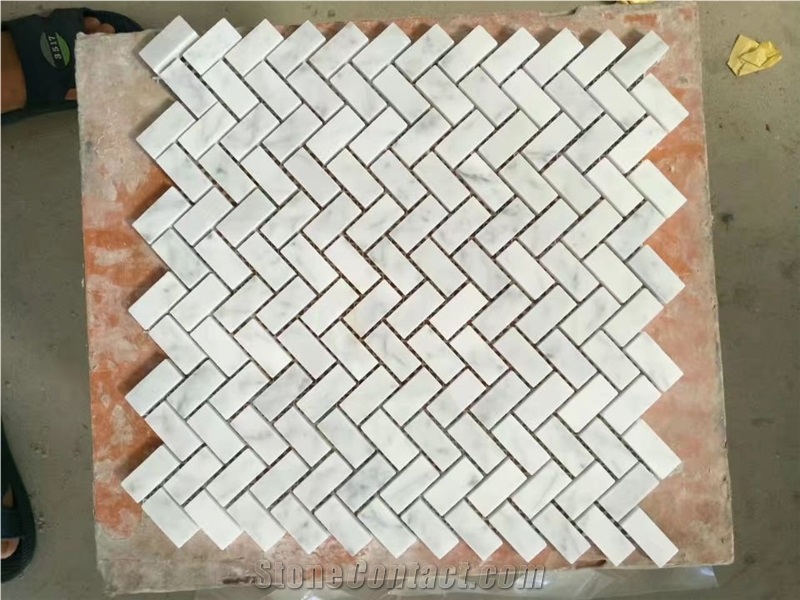 Carrara White Herringbone Stone Mosaics,Bianco Carrara Mosaic Tiles
